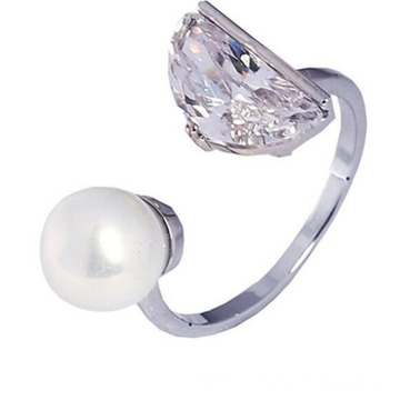 Championship Beautiful Silver Rings Big Fahion Pearl Abd Crystal Design For Women